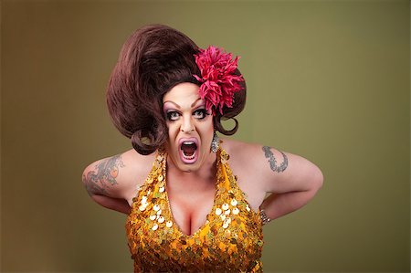 simsearch:400-04831298,k - Drag queen with mouth wide open on green background Stock Photo - Budget Royalty-Free & Subscription, Code: 400-04405080