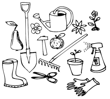 simsearch:400-05297250,k - Garden doodle illustration collection - black on white Stock Photo - Budget Royalty-Free & Subscription, Code: 400-04405253