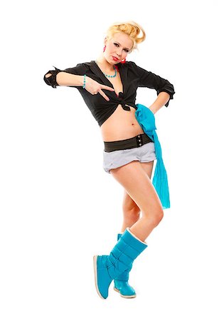 simsearch:400-05888428,k - Full length portrait of stylish young girl with blue scarf showing victory gesture isolated on white Stock Photo - Budget Royalty-Free & Subscription, Code: 400-04405306