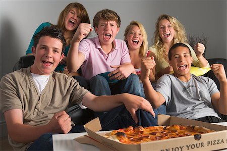 Teenagers Having Fun And Eating Pizza Stock Photo - Budget Royalty-Free & Subscription, Code: 400-04405738