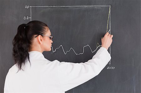 simsearch:400-04917346,k - Dark-haired scientist drawing charts on the blackboard in a lab Stock Photo - Budget Royalty-Free & Subscription, Code: 400-04405839