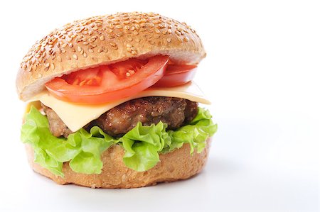 simsearch:400-06090558,k - Cheeseburger with tomatoes and lettuce isolated on white Stock Photo - Budget Royalty-Free & Subscription, Code: 400-04406565