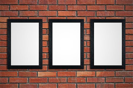 simsearch:400-04907463,k - Three black picture frames on red brick wall. Stock Photo - Budget Royalty-Free & Subscription, Code: 400-04407455