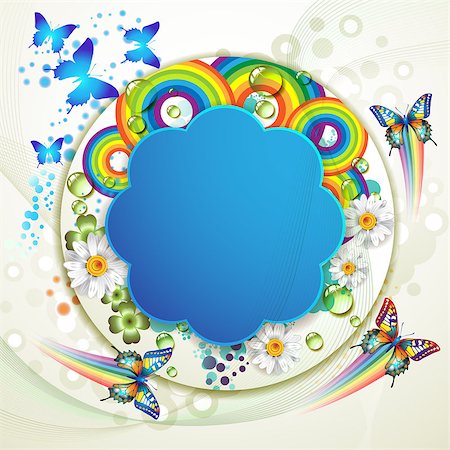 simsearch:400-06355883,k - Colorful background with butterflies and drops over colored circles Stock Photo - Budget Royalty-Free & Subscription, Code: 400-04407497