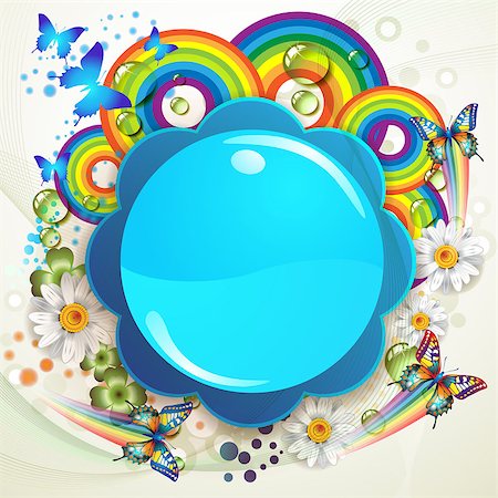 simsearch:400-06355883,k - Colorful background with butterflies and drops over colored circles Stock Photo - Budget Royalty-Free & Subscription, Code: 400-04407503