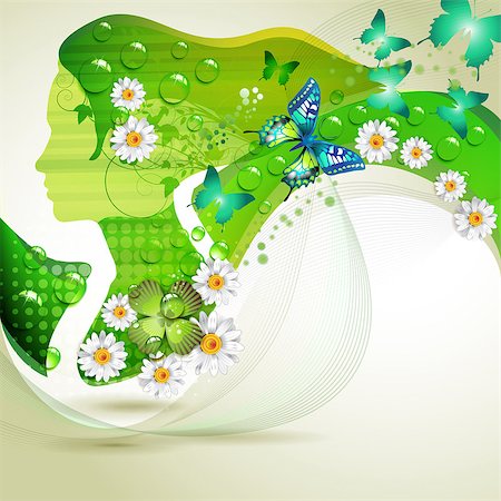 simsearch:400-06355883,k - Stylized green portrait with butterflies and flowers Stock Photo - Budget Royalty-Free & Subscription, Code: 400-04407531