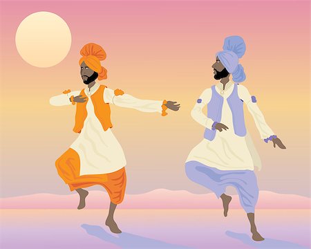 simsearch:400-05701566,k - an illustration of two punjabi dancers with colorful traditional clothing dancing under a sunset sky Photographie de stock - Aubaine LD & Abonnement, Code: 400-04407711