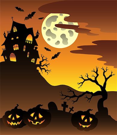 spooky night scene moon - Scene with Halloween mansion 3 - vector illustration. Stock Photo - Budget Royalty-Free & Subscription, Code: 400-04407829