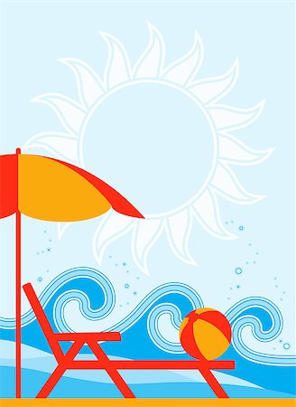 simsearch:400-05944023,k - vector background with deck chair under umbrella on the beach, Adobe Illustrator 8 format Stock Photo - Budget Royalty-Free & Subscription, Code: 400-04408440