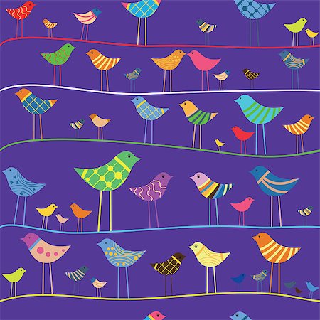 Retro vector funny bird. Seamless cute pattern. Design element. Foto de stock - Super Valor sin royalties y Suscripción, Código: 400-04408507