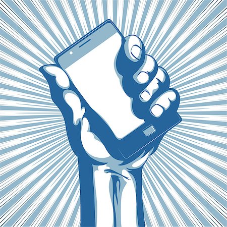 Vector illustration in retro style of a hand holding a cool modern cell phone Stock Photo - Budget Royalty-Free & Subscription, Code: 400-04408659