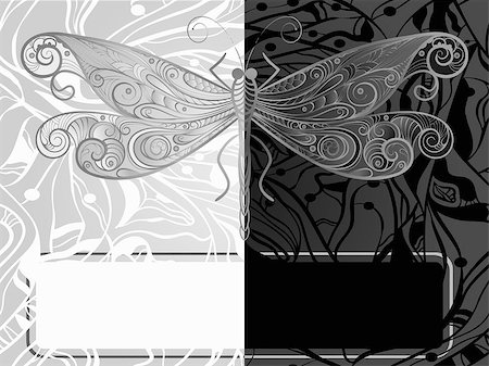 vector monochrome concept   dragonfly, vintage style, eps10 Stock Photo - Budget Royalty-Free & Subscription, Code: 400-04408845