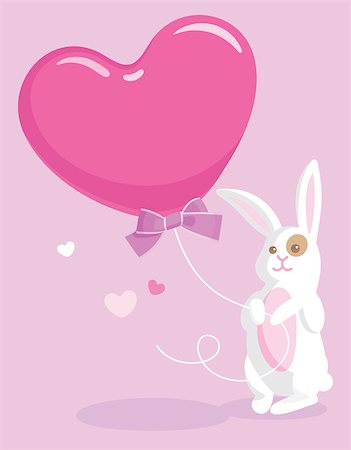 Greeting card with cute white rabbit holding a big heart-shaped balloon Stock Photo - Budget Royalty-Free & Subscription, Code: 400-04409134