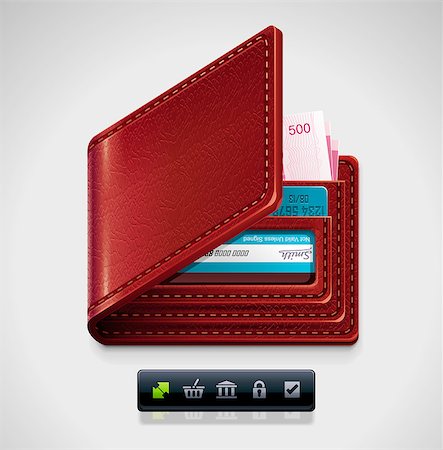 Detailed icon representing leather wallet with money and credit card and personal bank account related icon Stock Photo - Budget Royalty-Free & Subscription, Code: 400-04409404
