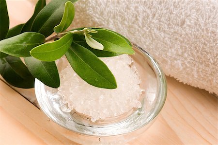 Sea Salt With Fresh Olive Branch. Spa And Wellness Stock Photo - Budget Royalty-Free & Subscription, Code: 400-04409406