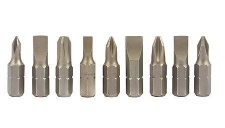 simsearch:400-05240852,k - Macro of screwdriver bits isolated on white background Stock Photo - Budget Royalty-Free & Subscription, Code: 400-04409536