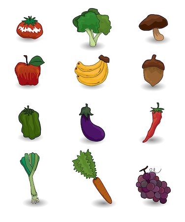 cartoon Fruits and Vegetables icon set Stock Photo - Budget Royalty-Free & Subscription, Code: 400-04402581