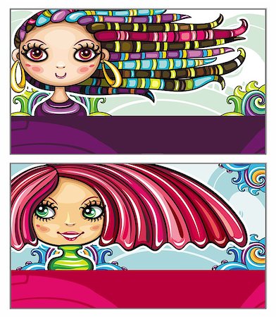 simsearch:400-05927920,k - Set of colorful decorative business cards featuring attractive girls with stylish hair styles. Space for your information. #1 Foto de stock - Super Valor sin royalties y Suscripción, Código: 400-04402812