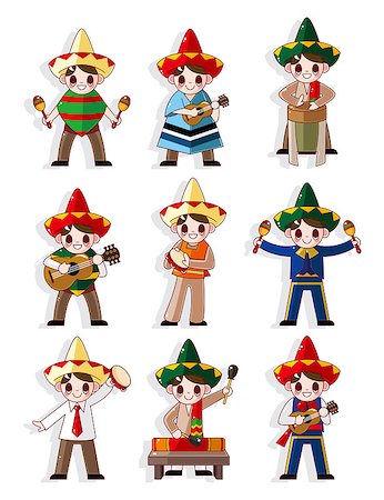 dancer girl cartoon - cartoon Mexican music band icon set Stock Photo - Budget Royalty-Free & Subscription, Code: 400-04403028