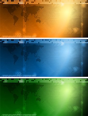 Set of tech banners with world map. Eps 10 Stock Photo - Budget Royalty-Free & Subscription, Code: 400-04403531
