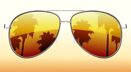 Vector illustration of  funky sunglasses with the reflection of palm trees Stock Photo - Budget Royalty-Free & Subscription, Code: 400-04403613