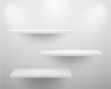 3d isolated Empty shelves for exhibit. Vector illustration. Stock Photo - Budget Royalty-Free & Subscription, Code: 400-04403681