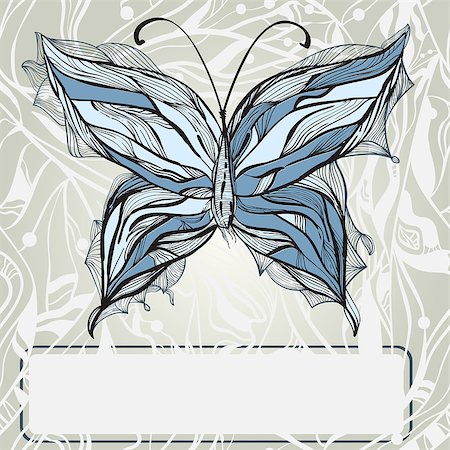 vector hand drawn beautiful butterfly, vintage style, frame for your text Stock Photo - Budget Royalty-Free & Subscription, Code: 400-04403782