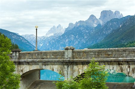 Summer view (Auronzo di Cadore mountain lake dam view (Italy, Dolomites) Stock Photo - Budget Royalty-Free & Subscription, Code: 400-04414044