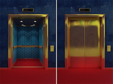 simsearch:400-04317268,k - Two images of a luxurious elevator with opened and closed doors Stock Photo - Budget Royalty-Free & Subscription, Code: 400-04414827