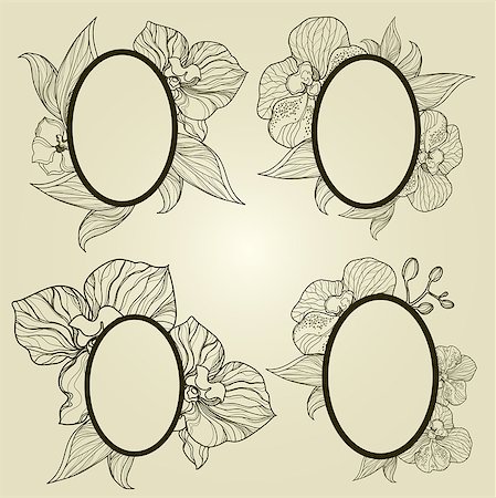 Vector set of vintage frames with flowers - orchid (from my big "Frame collection") Stock Photo - Budget Royalty-Free & Subscription, Code: 400-04415239