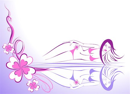 flowered hair design abstract - Sexy girl in bikini with pink flowers on blue background With a place for your text Stock Photo - Budget Royalty-Free & Subscription, Code: 400-04415648