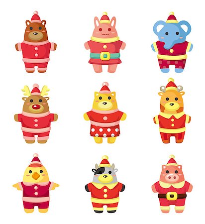 cartoon xmas party animal icons set Stock Photo - Budget Royalty-Free & Subscription, Code: 400-04416678