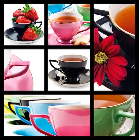 Collage of teacups in different colors on white background Stock Photo - Budget Royalty-Free & Subscription, Code: 400-04416801