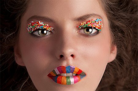 close up portrait of a young beautiful girl with rainbow lips and candy make up on her eyes Stock Photo - Budget Royalty-Free & Subscription, Code: 400-04418494