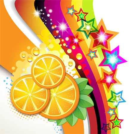 Slices orange with leaf over colored background Stock Photo - Budget Royalty-Free & Subscription, Code: 400-04418722