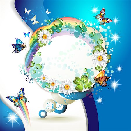 simsearch:400-04326432,k - Abstract background with butterflies, flowers, rainbow and drops of water Stock Photo - Budget Royalty-Free & Subscription, Code: 400-04418743