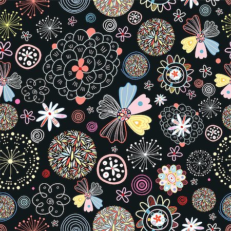 simsearch:400-05375439,k - seamless floral pattern decoration on a dark background Stock Photo - Budget Royalty-Free & Subscription, Code: 400-04419034