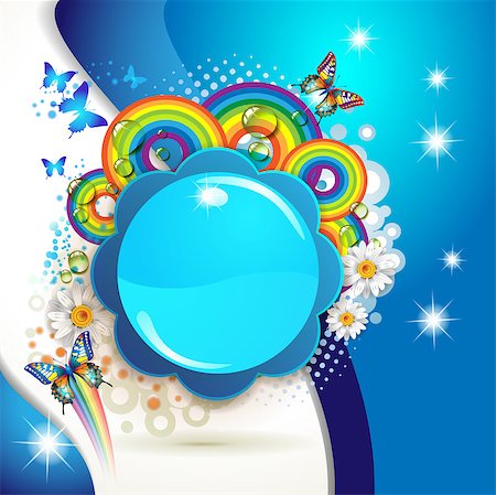 simsearch:400-06355883,k - Colorful background with butterflies and drops over colored circles Stock Photo - Budget Royalty-Free & Subscription, Code: 400-04419052
