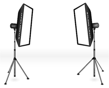 simsearch:632-05604064,k - Photographic LIghting - Two Professional Studio Lights with Soft Boxes on Tripods on White Background Stock Photo - Budget Royalty-Free & Subscription, Code: 400-04419313