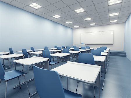 empty room 3d rendering - modern blue classroom. 3d rendering Stock Photo - Budget Royalty-Free & Subscription, Code: 400-04410404