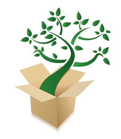abstract green tree growing out of cardboard box on white background Stock Photo - Budget Royalty-Free & Subscription, Code: 400-04411686