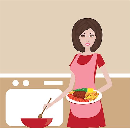 Vector illustration of a housewife in the kitchen Stock Photo - Budget Royalty-Free & Subscription, Code: 400-04411864