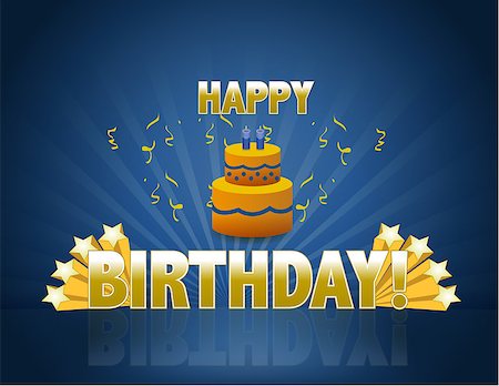 Happy birthday card with golden stars, rays of light and birthday cake Stock Photo - Budget Royalty-Free & Subscription, Code: 400-04412005