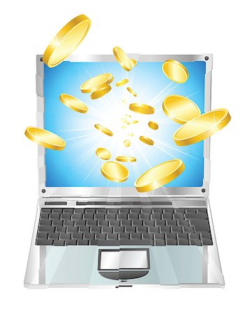 simsearch:700-05452103,k - Conceptual illustration. Money in form of gold coins flying out of laptop computer. Stock Photo - Budget Royalty-Free & Subscription, Code: 400-04412831
