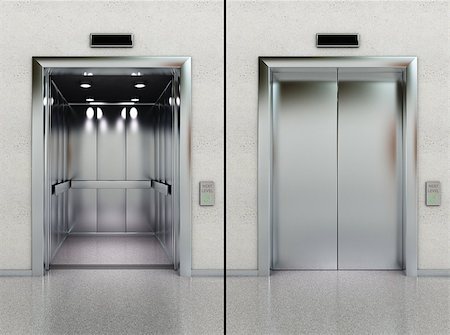 simsearch:400-04333419,k - Two images of a modern elevator with opened and closed doors Stock Photo - Budget Royalty-Free & Subscription, Code: 400-04413151