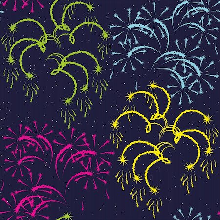 fireworks with yellow and green background - Vector illustration. Seamless pattern - fireworks on a dark background. Photographie de stock - Aubaine LD & Abonnement, Code: 400-04424594