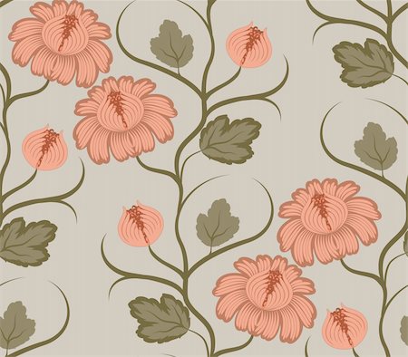 simsearch:400-05879441,k - Flowers on a green backgraund. Floral design, in vintage style. Seamless pattern. Stock Photo - Budget Royalty-Free & Subscription, Code: 400-04424592