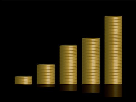 simsearch:700-00519413,k - A stack of plain gold coins reflected on a black background and arranged in a graph formation Stock Photo - Budget Royalty-Free & Subscription, Code: 400-04427500