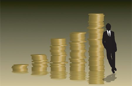 simsearch:700-00519413,k - A stack of coins arranged into a graph with a businessman leaning against them Stock Photo - Budget Royalty-Free & Subscription, Code: 400-04427501