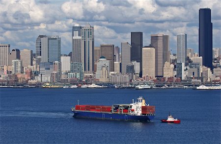 Seattle's skyline and barge, Washington, United States Stock Photo - Budget Royalty-Free & Subscription, Code: 400-04428492